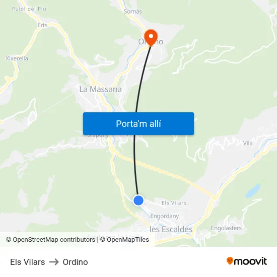 Els Vilars to Ordino map