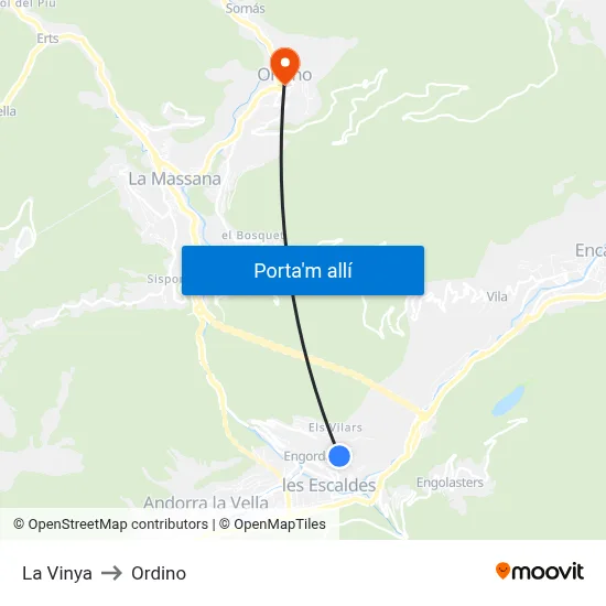 La Vinya to Ordino map