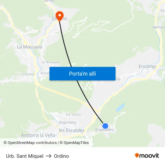 Urb. Sant Miquel to Ordino map