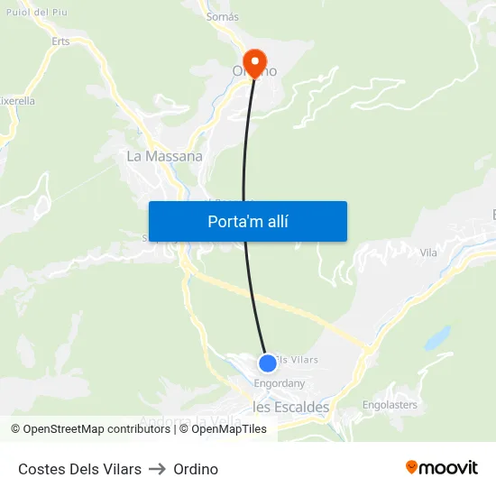 Costes Dels Vilars to Ordino map