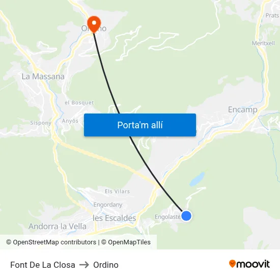 Font De La Closa to Ordino map