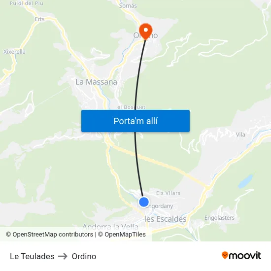 Le Teulades to Ordino map