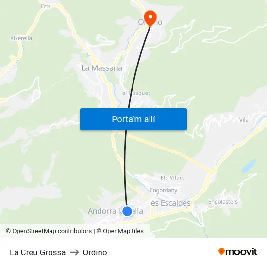 La Creu Grossa to Ordino map