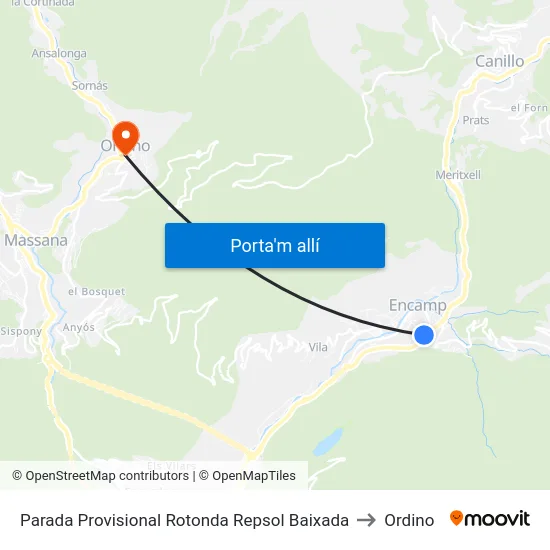 243- El Clos to Ordino map