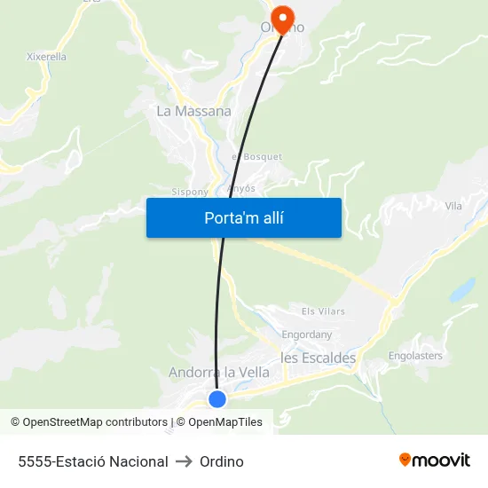 5555-Estació Nacional to Ordino map