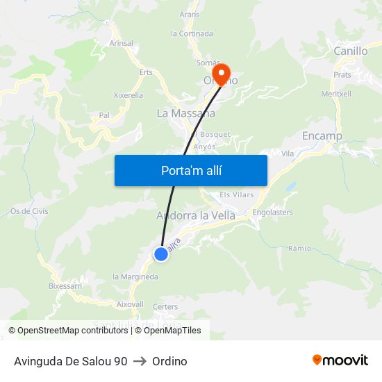 Avinguda De Salou 90 to Ordino map