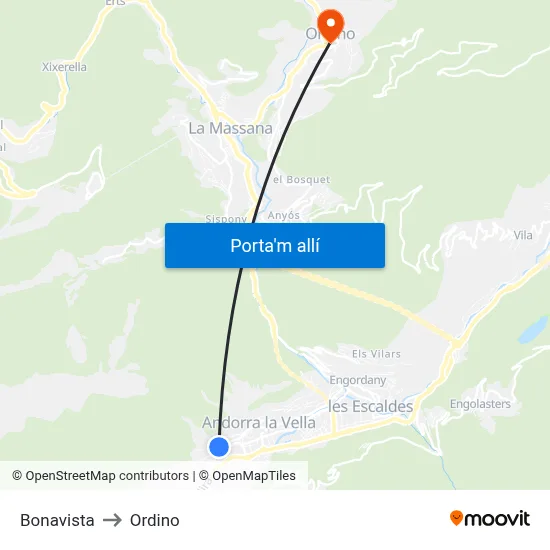 Bonavista to Ordino map