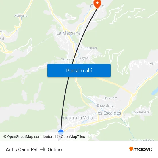 Antic Camí Ral to Ordino map