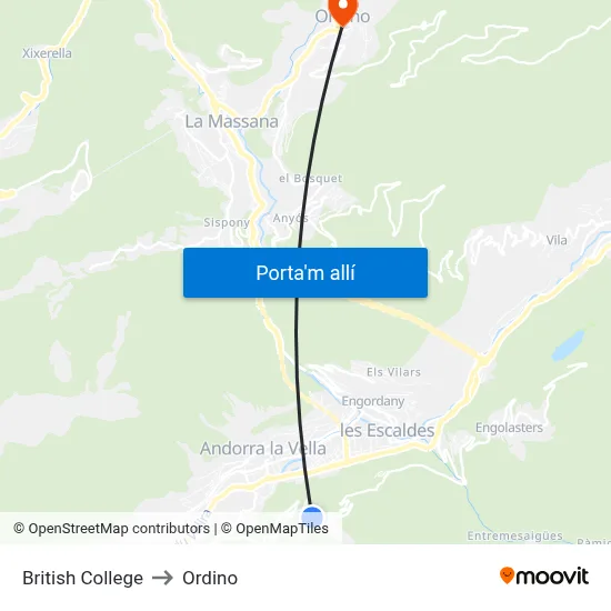 British College to Ordino map