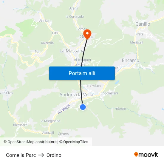 Comella Parc to Ordino map