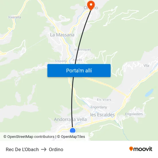 Rec De L'Obach to Ordino map