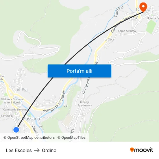 Les Escoles to Ordino map