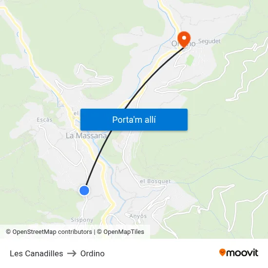 Les Canadilles to Ordino map