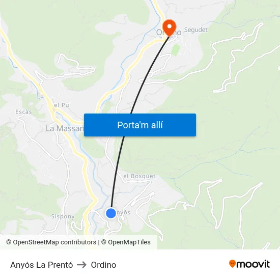 Anyós La Prentó to Ordino map