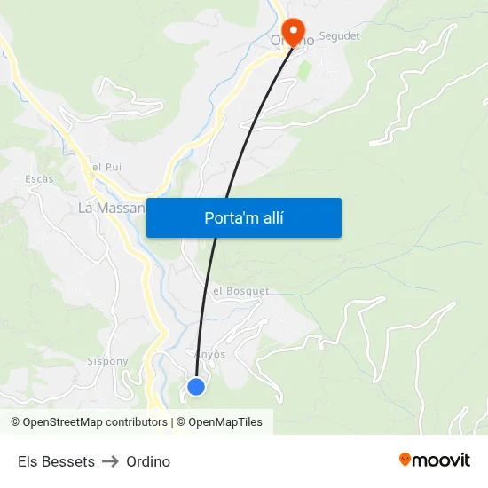 Els Bessets to Ordino map