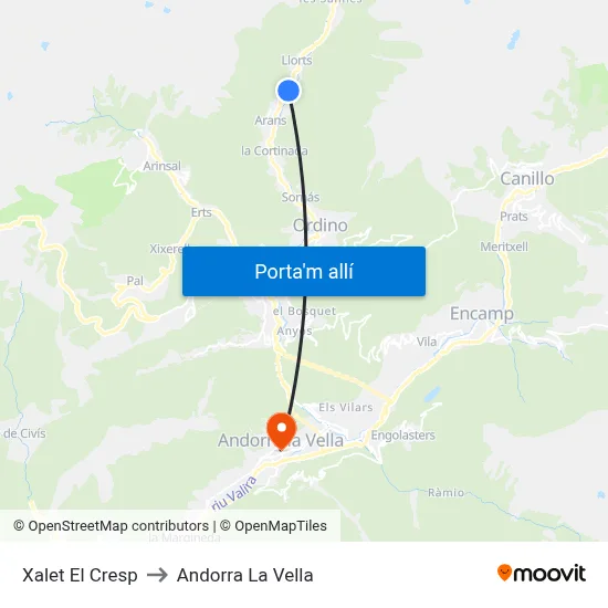 Xalet El Cresp to Andorra La Vella map
