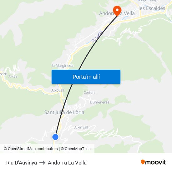 Riu D’Auvinyà to Andorra La Vella map