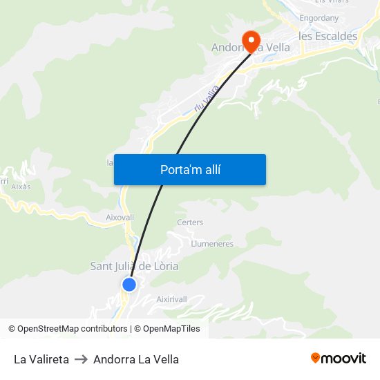 La Valireta to Andorra La Vella map
