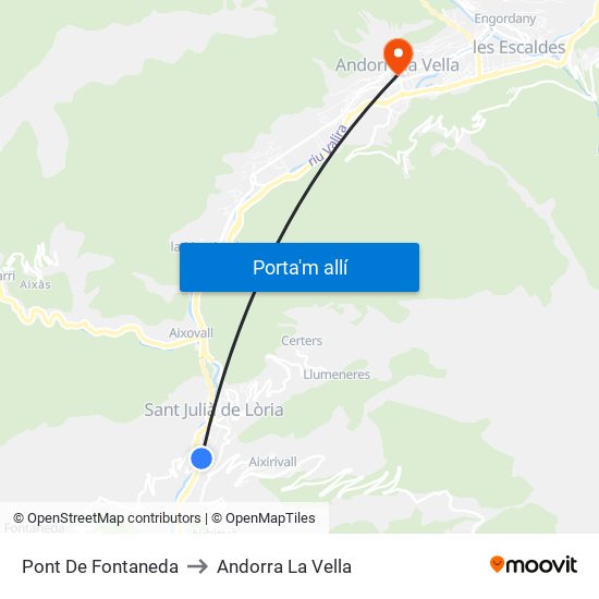 Pont De Fontaneda to Andorra La Vella map