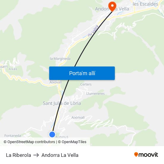 La Riberola to Andorra La Vella map