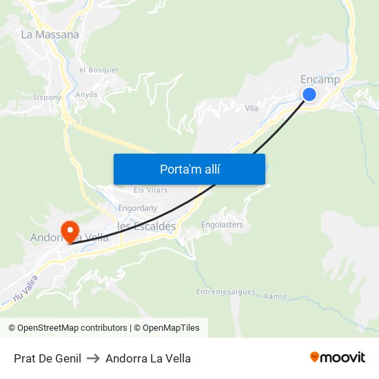 Prat De Genil to Andorra La Vella map