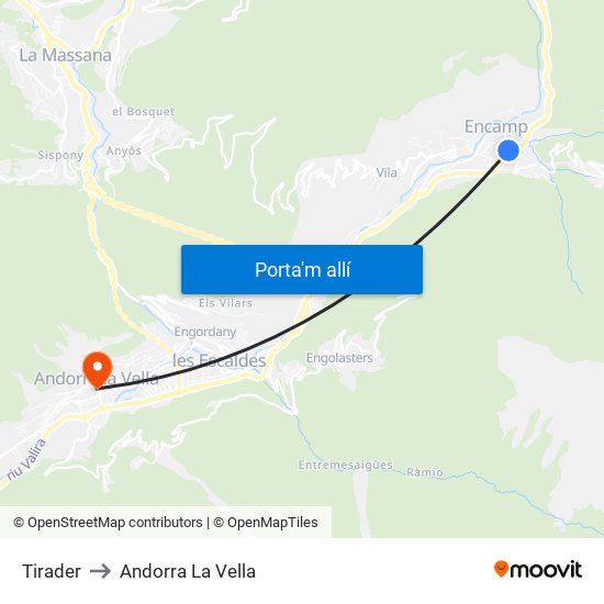 Tirader to Andorra La Vella map