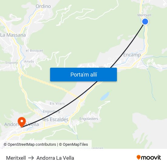 Meritxell to Andorra La Vella map