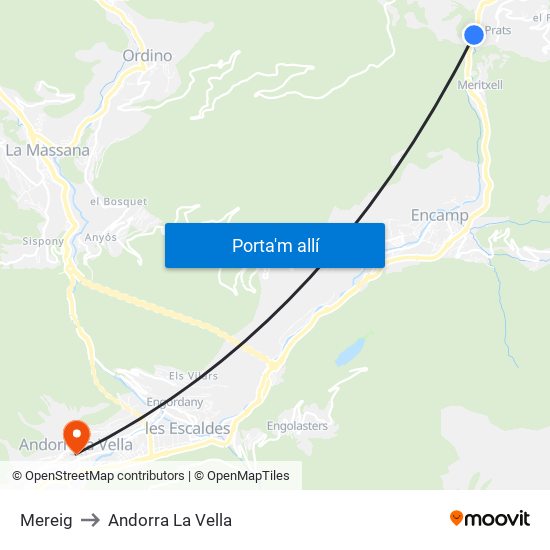 Mereig to Andorra La Vella map