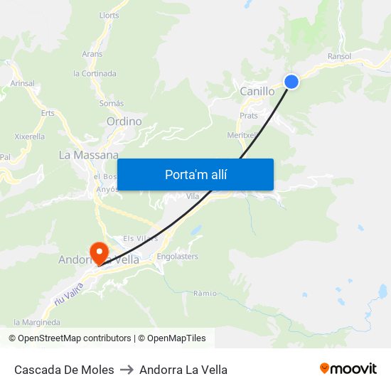 Cascada De Moles to Andorra La Vella map