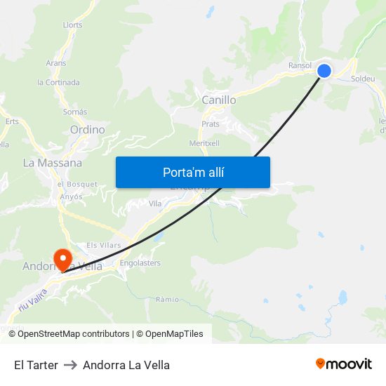 El Tarter to Andorra La Vella map