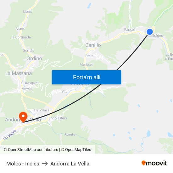 Moles - Incles to Andorra La Vella map