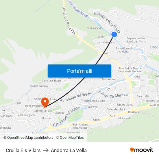 Cruïlla Els Vilars to Andorra La Vella map