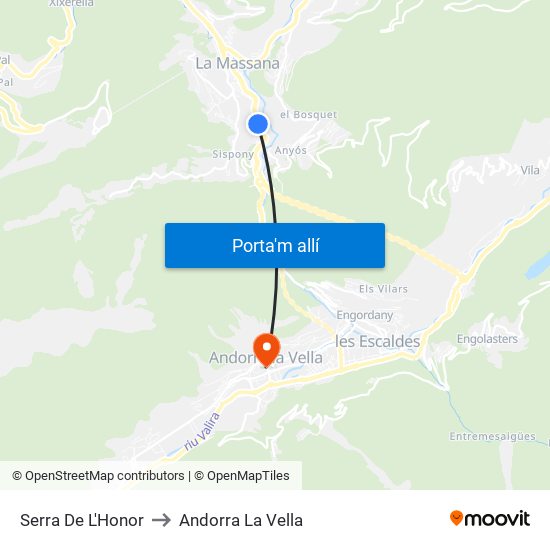 Serra De L'Honor to Andorra La Vella map