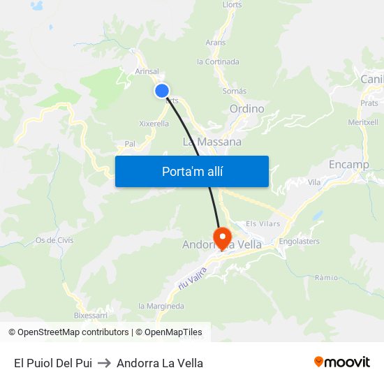 El Puiol Del Pui to Andorra La Vella map