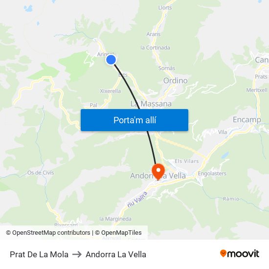 Prat De La Mola to Andorra La Vella map
