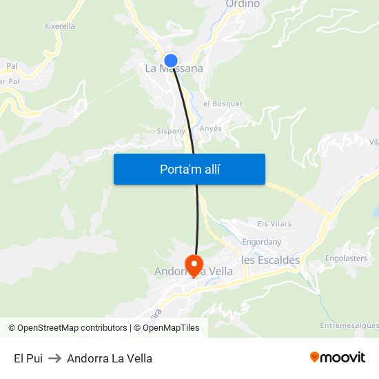 El Pui to Andorra La Vella map
