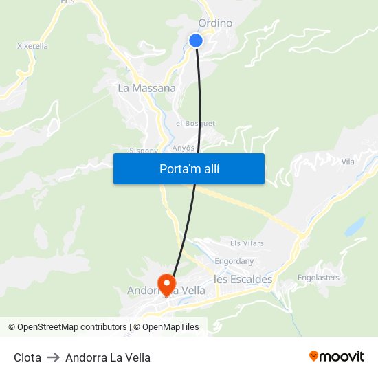 Clota to Andorra La Vella map