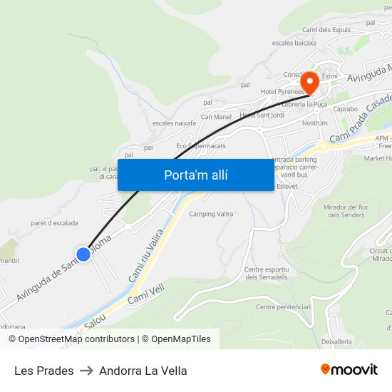 Les Prades to Andorra La Vella map