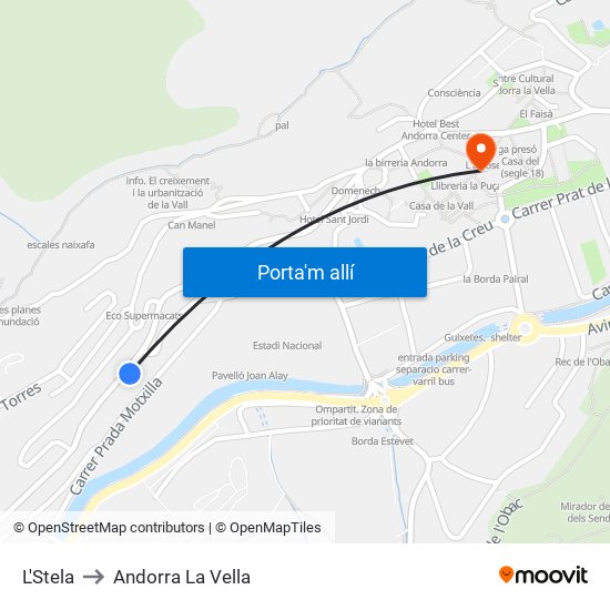 L'Stela to Andorra La Vella map