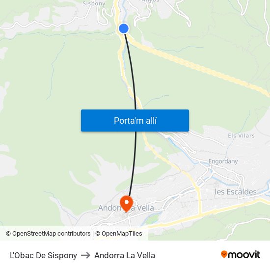 L'Obac De Sispony to Andorra La Vella map