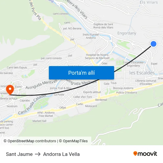 Sant Jaume to Andorra La Vella map