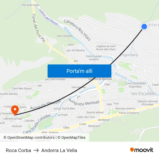 Roca Corba to Andorra La Vella map