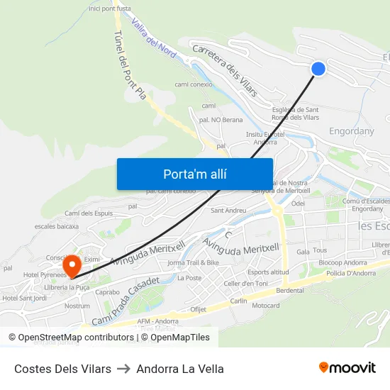 Costes Dels Vilars to Andorra La Vella map
