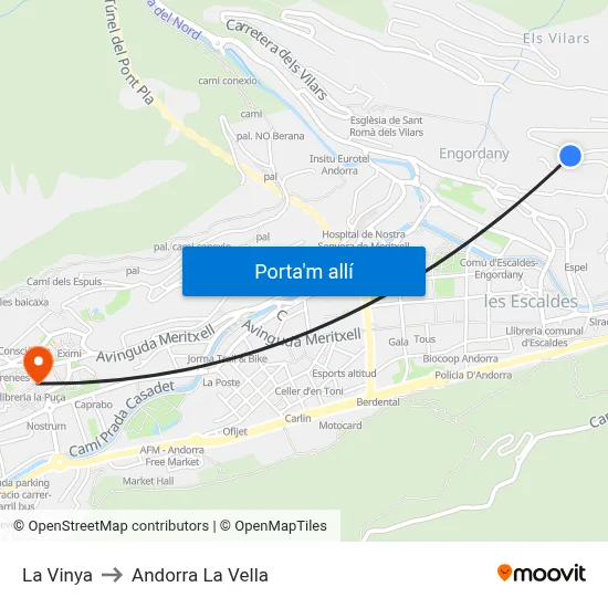 La Vinya to Andorra La Vella map