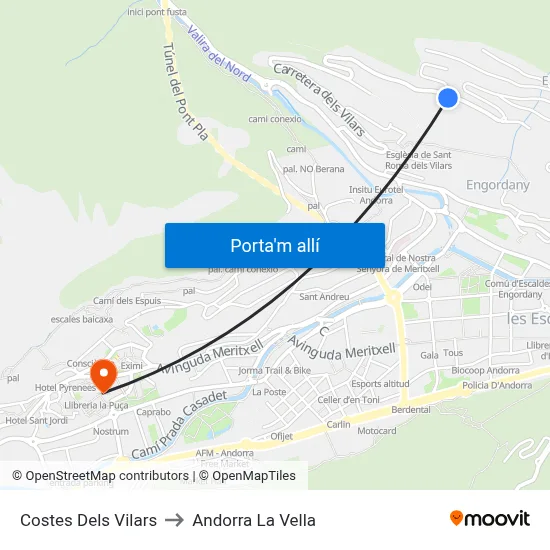 Costes Dels Vilars to Andorra La Vella map