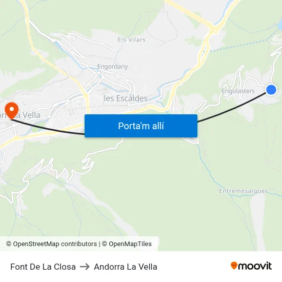 Font De La Closa to Andorra La Vella map