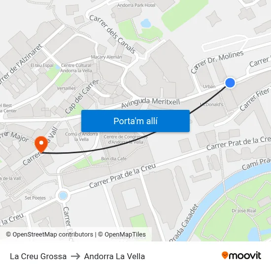 La Creu Grossa to Andorra La Vella map