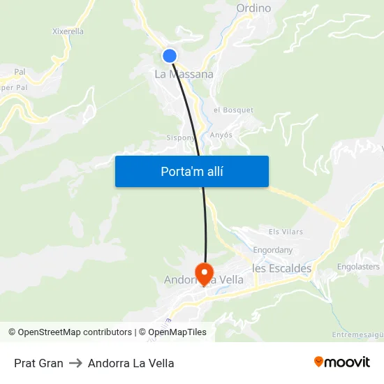Prat Gran to Andorra La Vella map