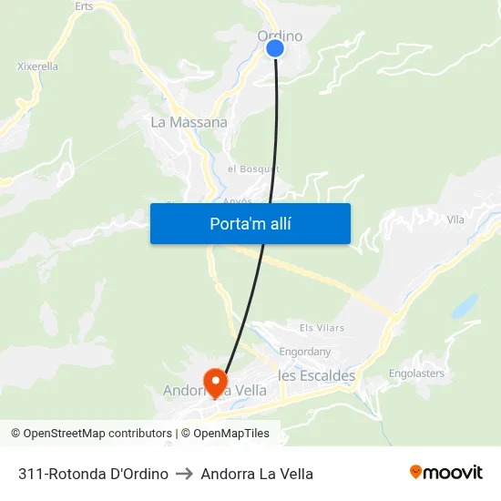 311-Rotonda D'Ordino to Andorra La Vella map