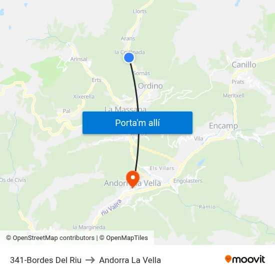 341-Bordes Del Riu to Andorra La Vella map